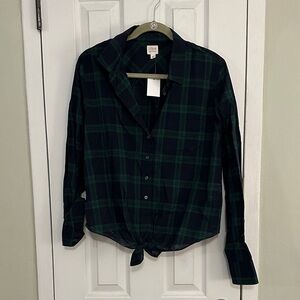J. Crew Factory Green and Black Plaid Shirt